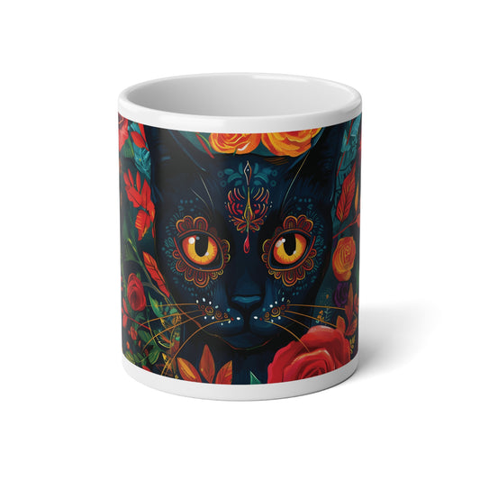 Mystical Feline 20oz Ceramic Jumbo Mug, 20oz | Cat and Floral Art Mug