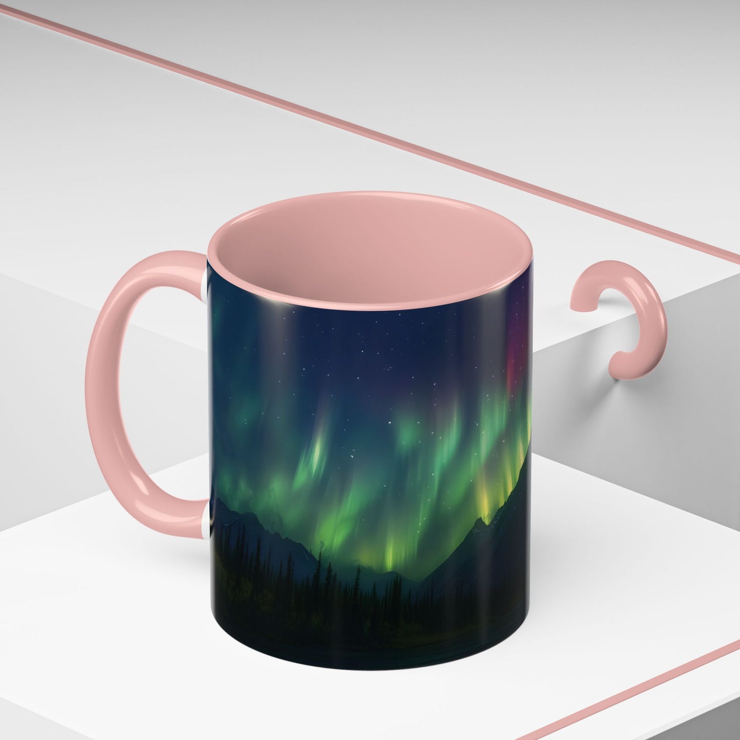 Illuminate Your Mornings: Northern Lights Accented Ceramic Mug 11, 15oz