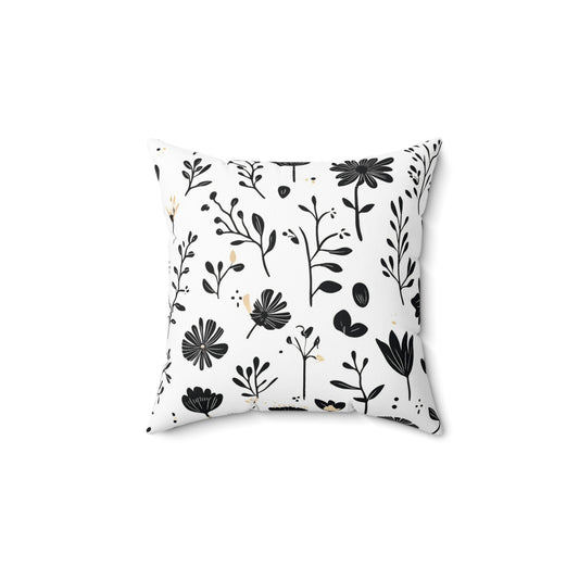 Black and White Botanical Pillow – Add a Minimalist, Nature-Inspired Touch to Your Home! Spun Polyester Square Pillow