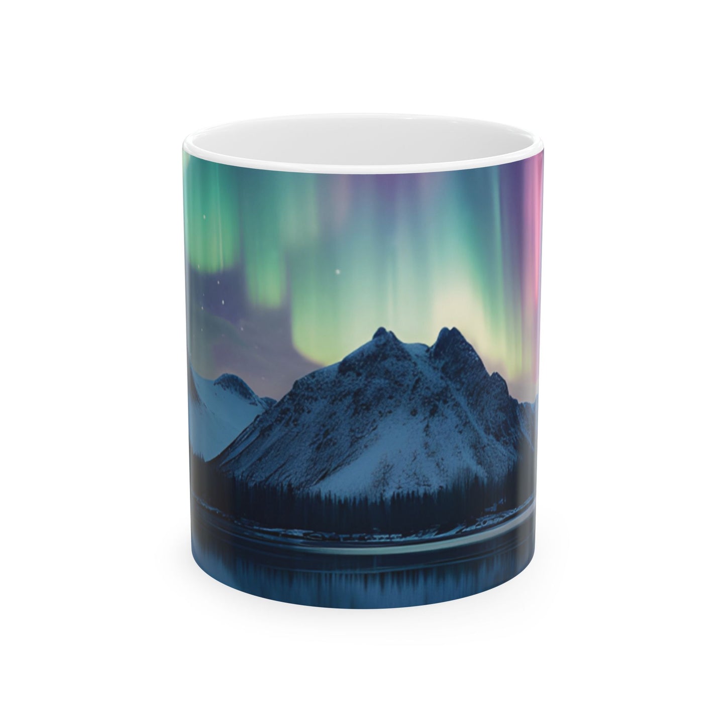 Aurora Borealis Ceramic Mug 11oz, Northern Lights, Dancing lights, Yukon, Alaska, Iceland, Scandinavia, Norway, Nature, Natural, Mountains