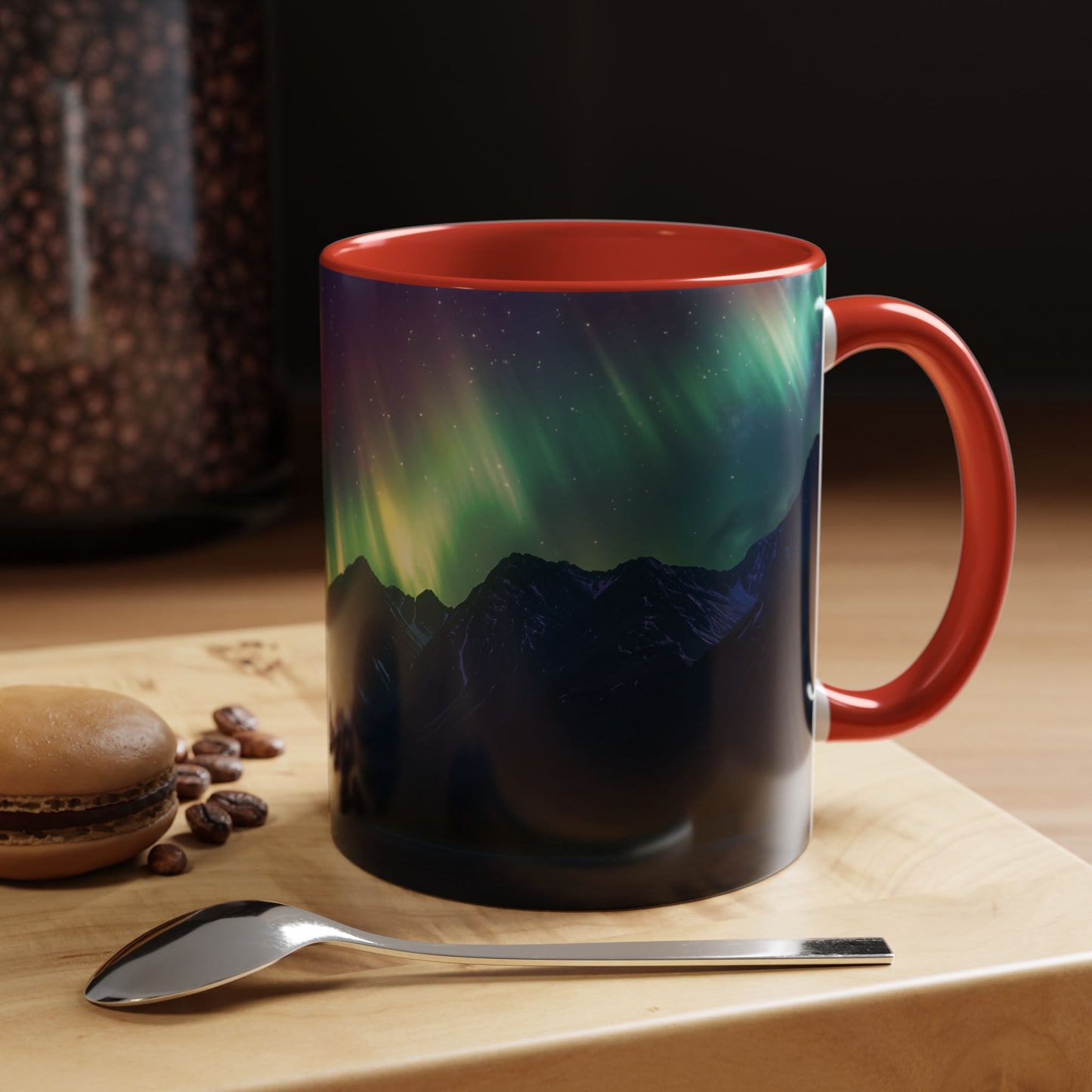 Illuminate Your Mornings: Northern Lights Accented Ceramic Mug 11, 15oz