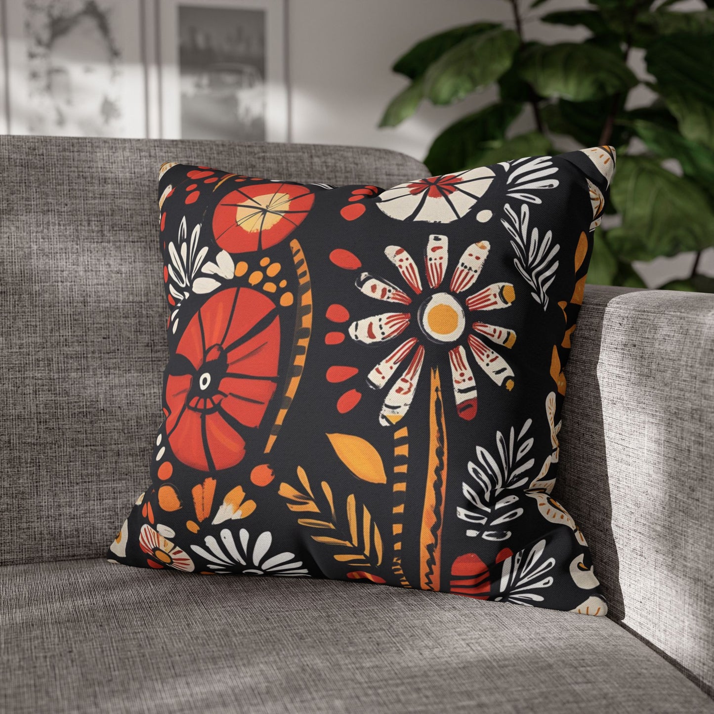 Boho Chic Floral Pillow Cover – Bold Indoor Decor | Spun Polyester Square Pillowcase | Decorative floral pillow