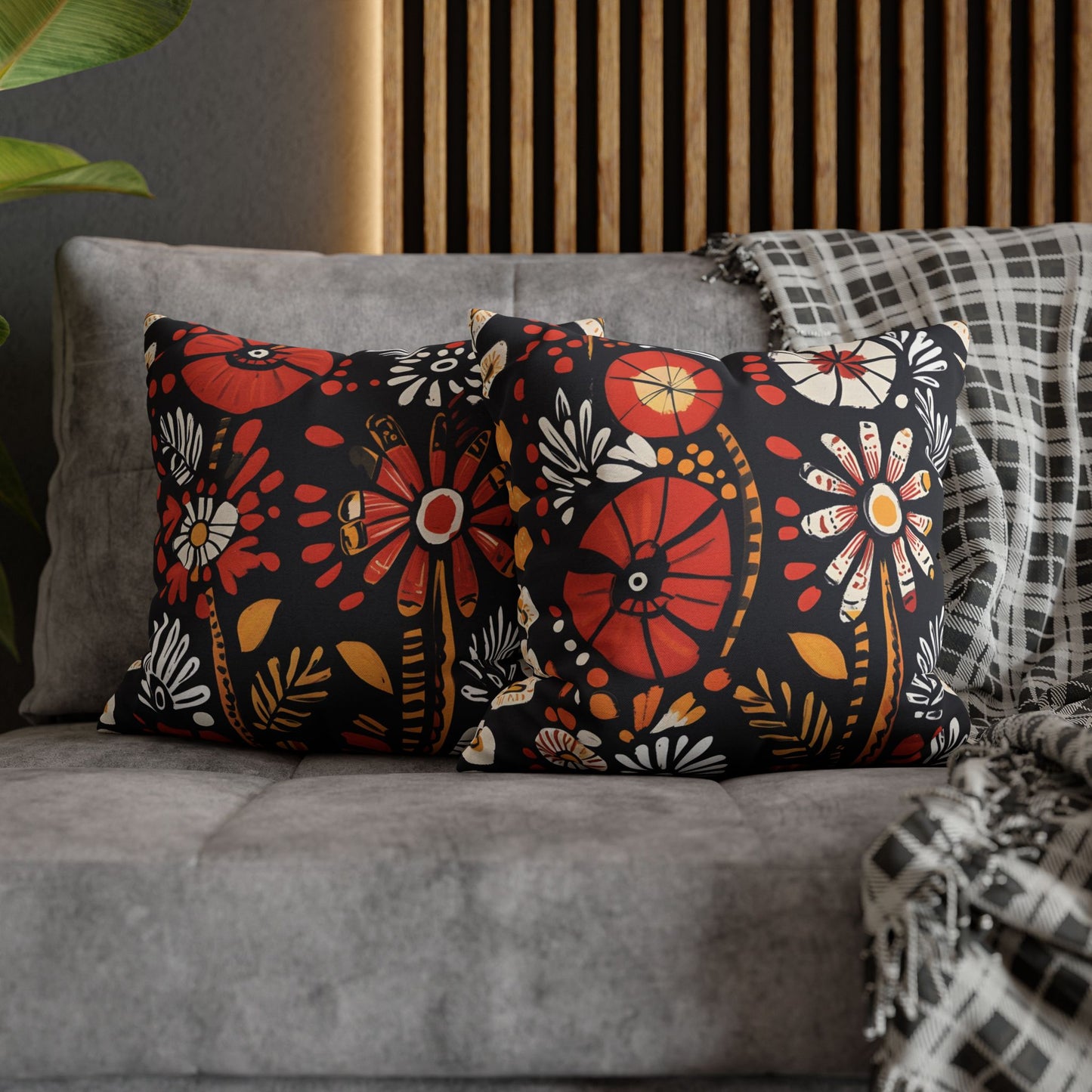 Boho Chic Floral Pillow Cover – Bold Indoor Decor | Spun Polyester Square Pillowcase | Decorative floral pillow