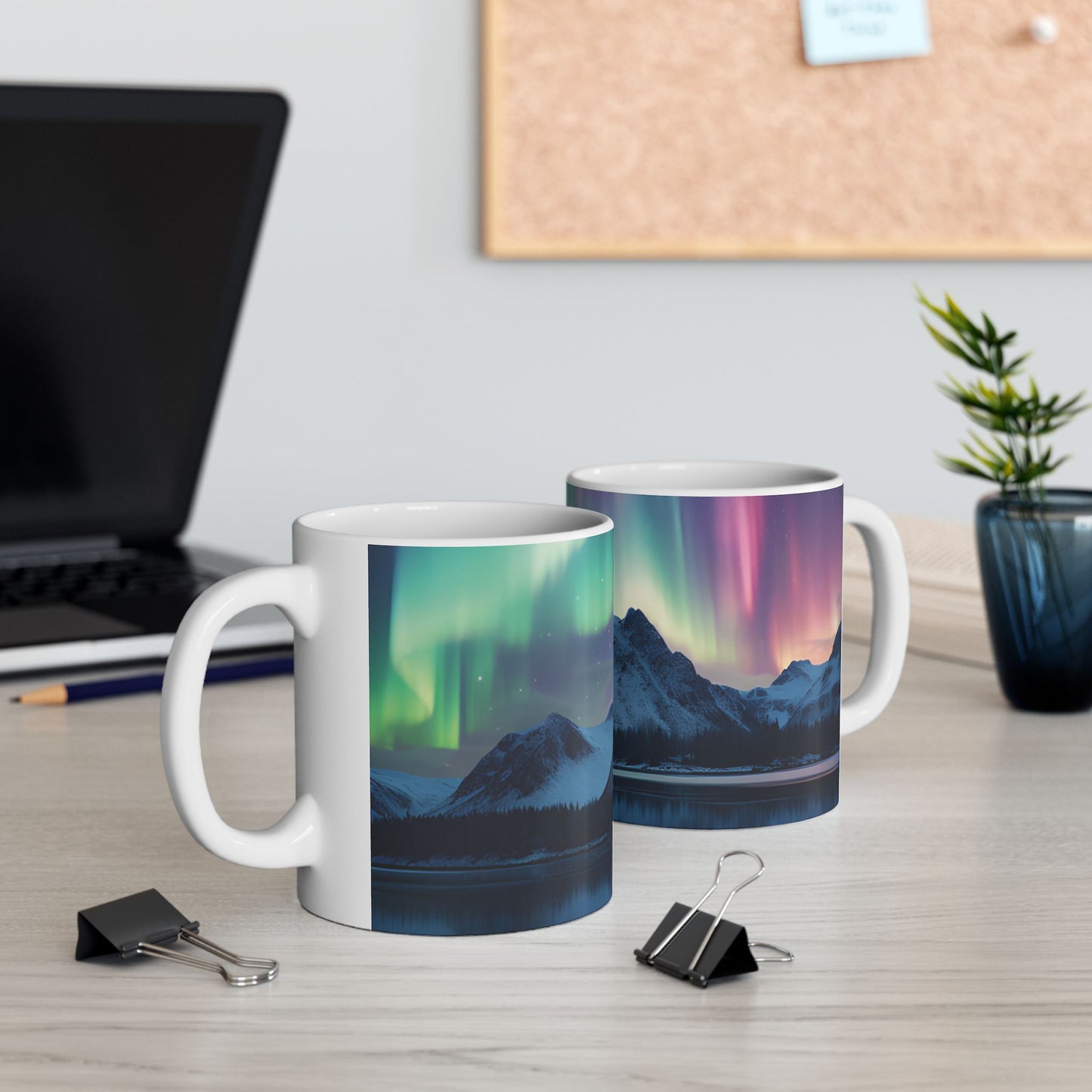 Aurora Borealis Ceramic Mug 11oz, Northern Lights, Dancing lights, Yukon, Alaska, Iceland, Scandinavia, Norway, Nature, Natural, Mountains