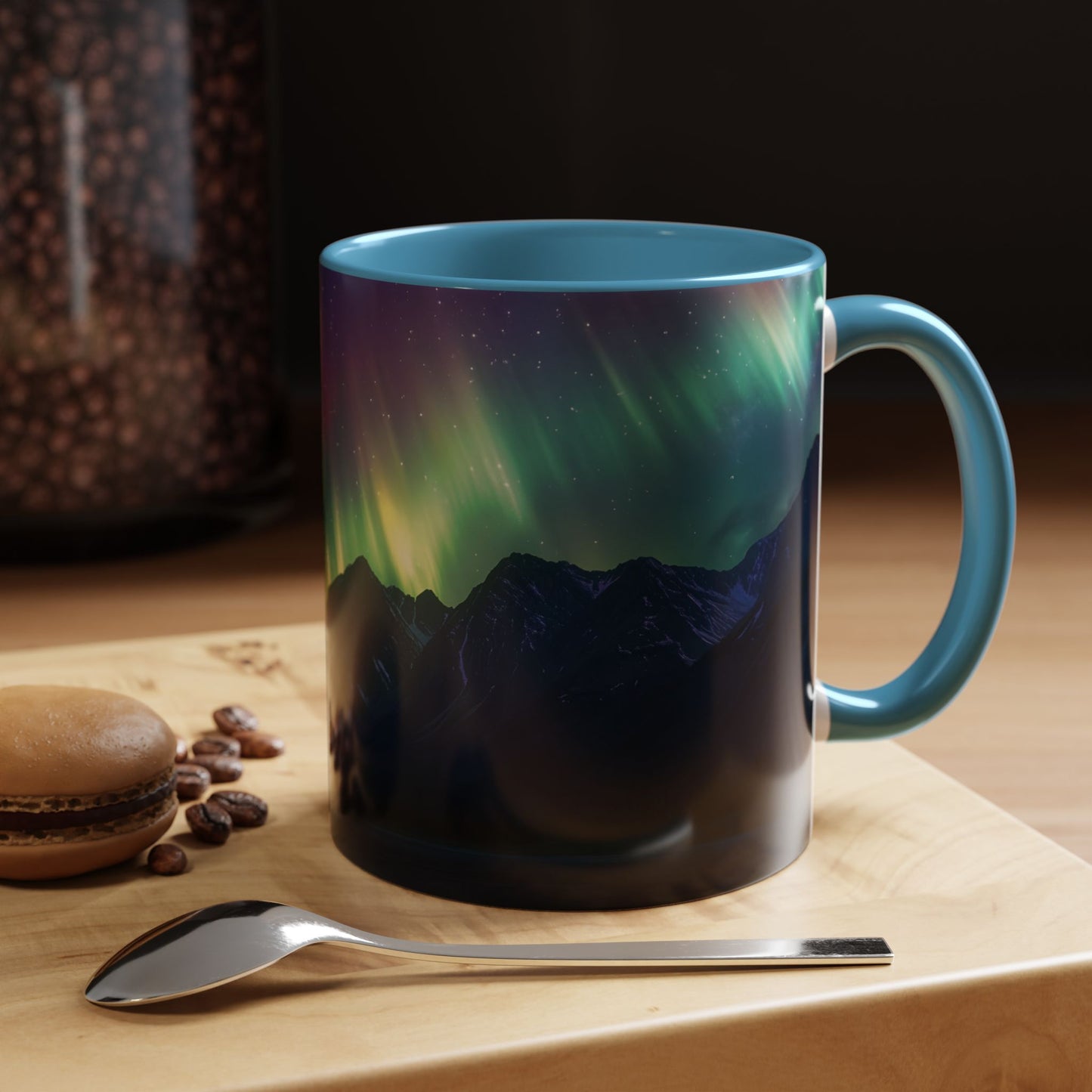 Illuminate Your Mornings: Northern Lights Accented Ceramic Mug 11, 15oz