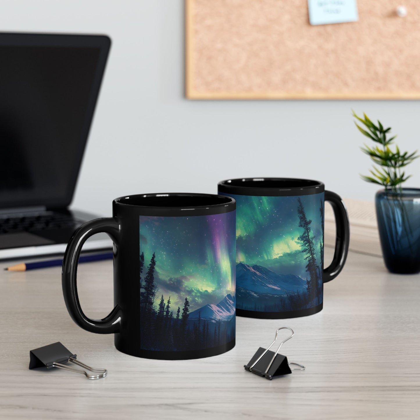 Enchanting Aurora Borealis Black Ceramic Mug | Northern Lights Mug