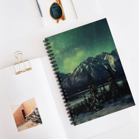 Northern Lights Mountain Spiral Notebook – Write Under the Stars| Aurora Borealis Spiral Notebook - Ruled Line