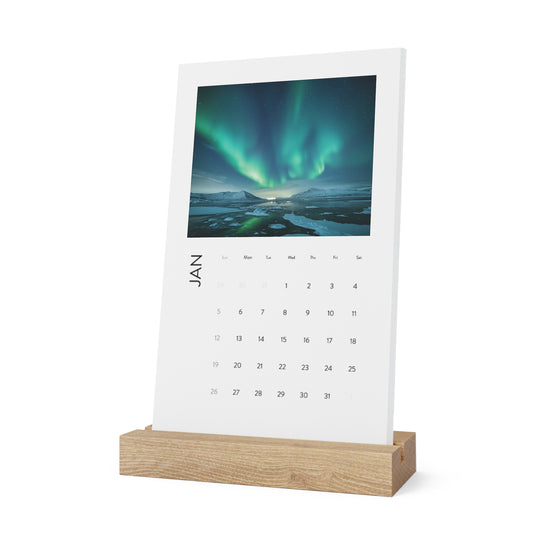 2025 Aurora Memories Desk Calendar | Monthly Northern Lights Inspiration with Oak Stand Vertical Desk Calendar (2025)