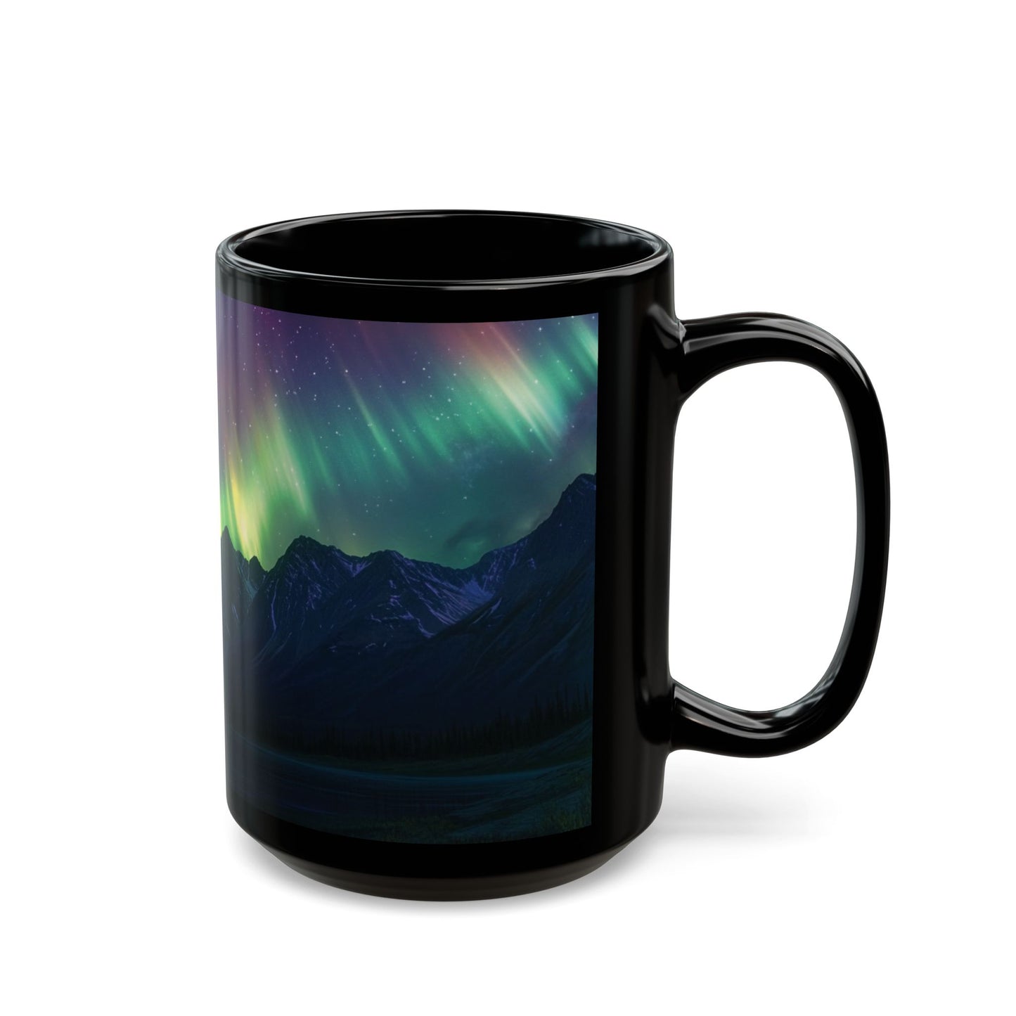 Aurora Borealis Magic: Northern Lights Ceramic Black Mug