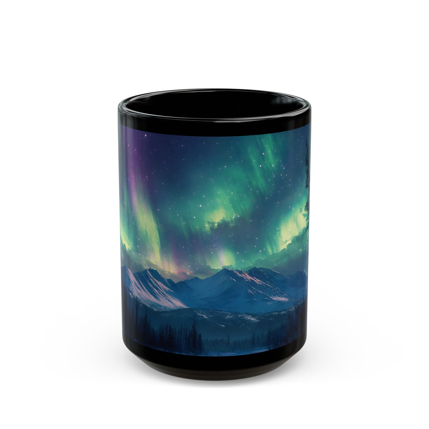 Enchanting Aurora Borealis Black Ceramic Mug | Northern Lights Mug