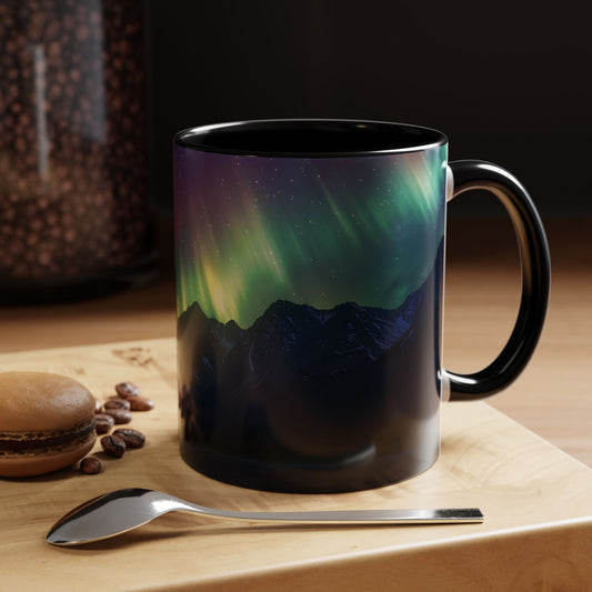 Illuminate Your Mornings: Northern Lights Accented Ceramic Mug 11, 15oz