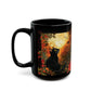 Mystical Cat in Autumn Black Ceramic Mug | Black Cat and Roses Ceramic Mug | Halloween Inspired Black Cat Mug