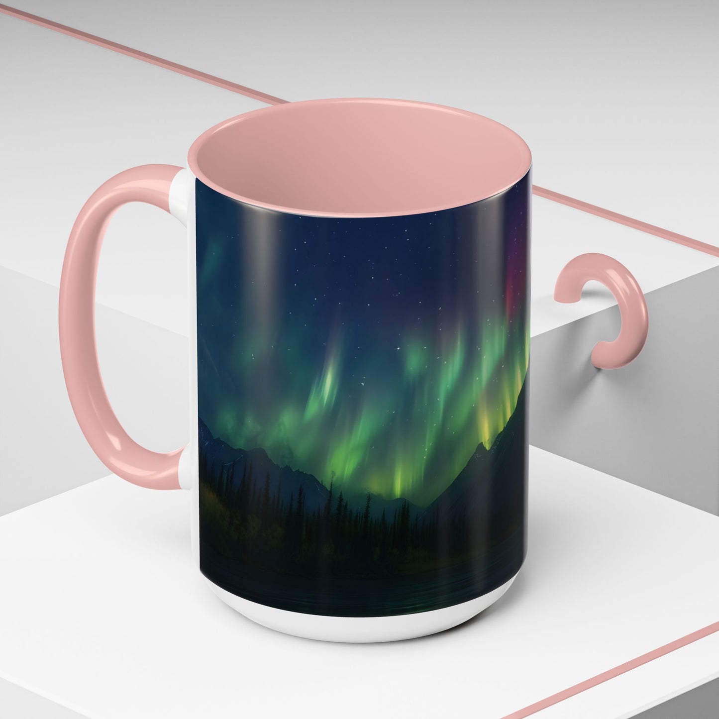 Illuminate Your Mornings: Northern Lights Accented Ceramic Mug 11, 15oz