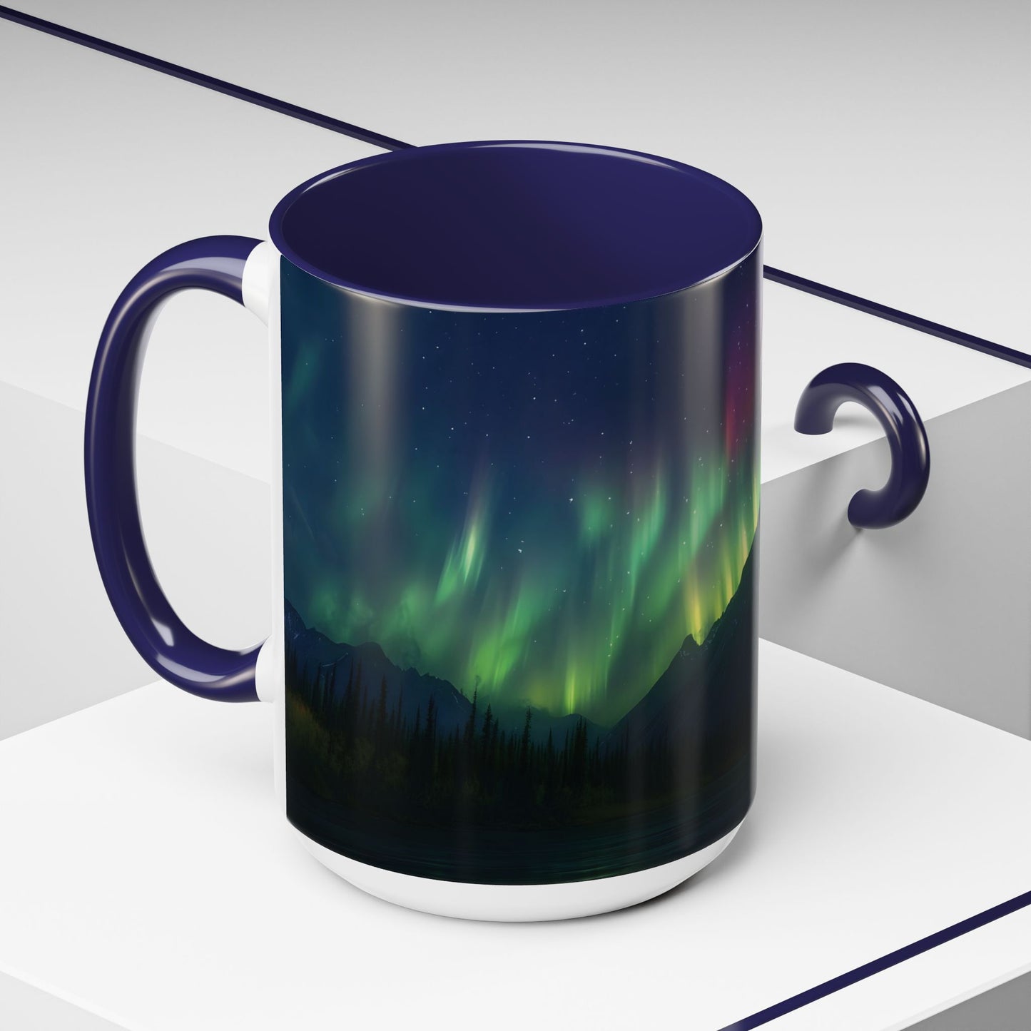 Illuminate Your Mornings: Northern Lights Accented Ceramic Mug 11, 15oz