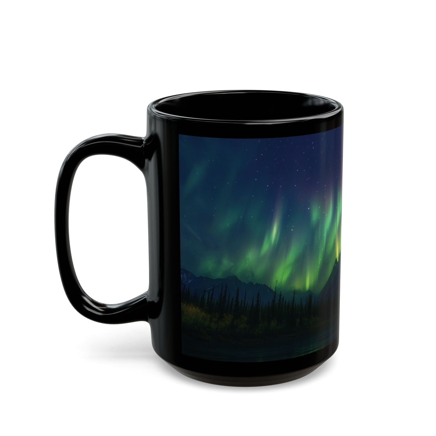 Aurora Borealis Magic: Northern Lights Ceramic Black Mug