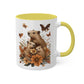 Capybara Family Autumn Mug | Whimsical 11oz Ceramic Coffee Cup with Color Accent