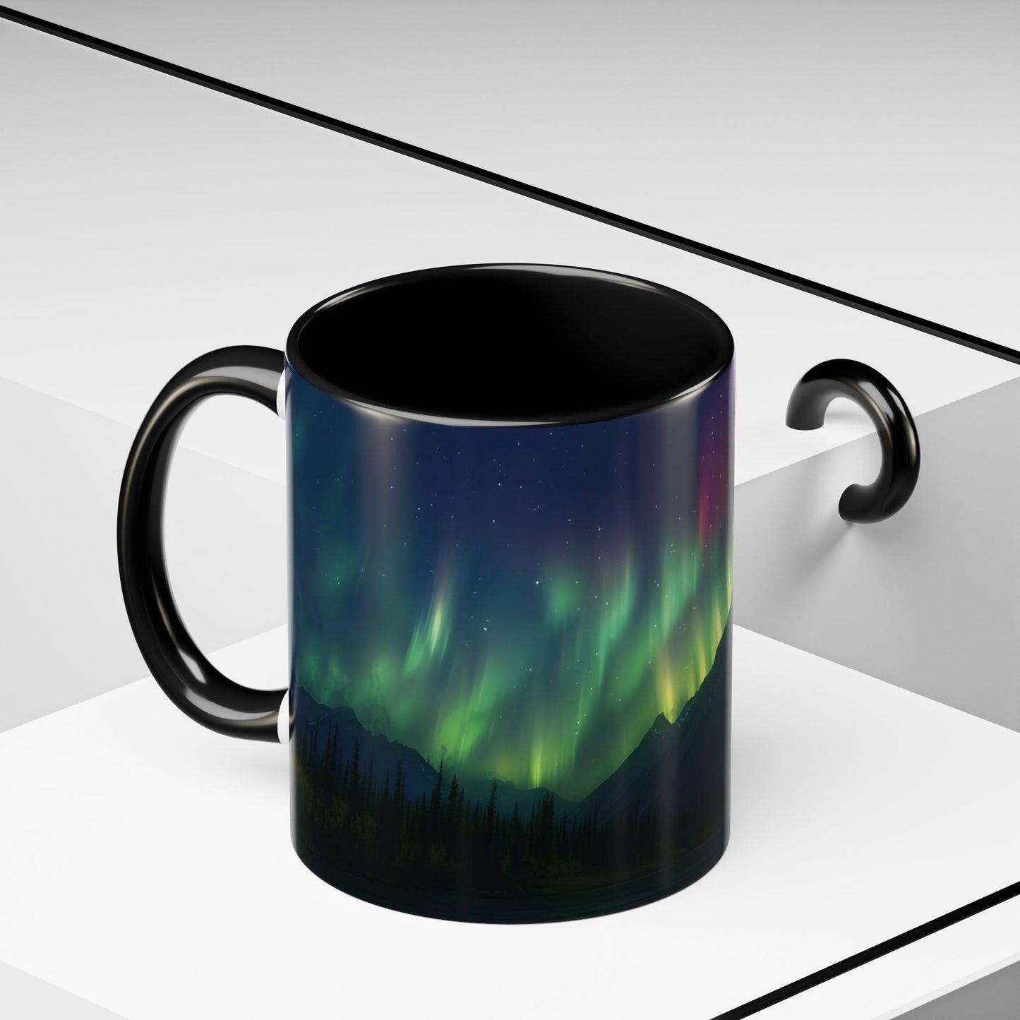 Illuminate Your Mornings: Northern Lights Accented Ceramic Mug 11, 15oz