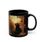 Mystical Cat in Autumn Black Ceramic Mug | Black Cat and Roses Ceramic Mug | Halloween Inspired Black Cat Mug