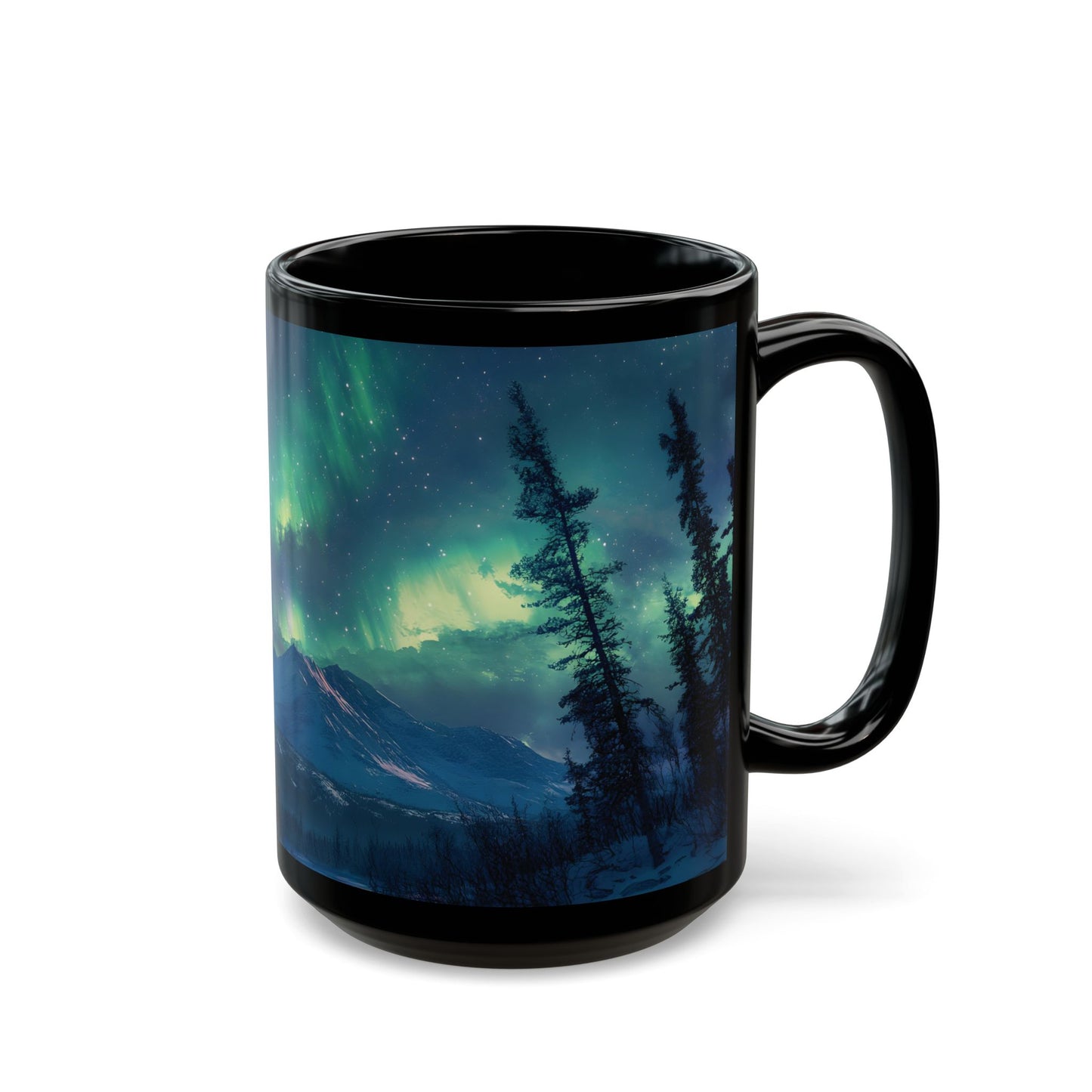 Enchanting Aurora Borealis Black Ceramic Mug | Northern Lights Mug