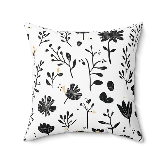 Black and White Botanical Pillow – Add a Minimalist, Nature-Inspired Touch to Your Home! Spun Polyester Square Pillow