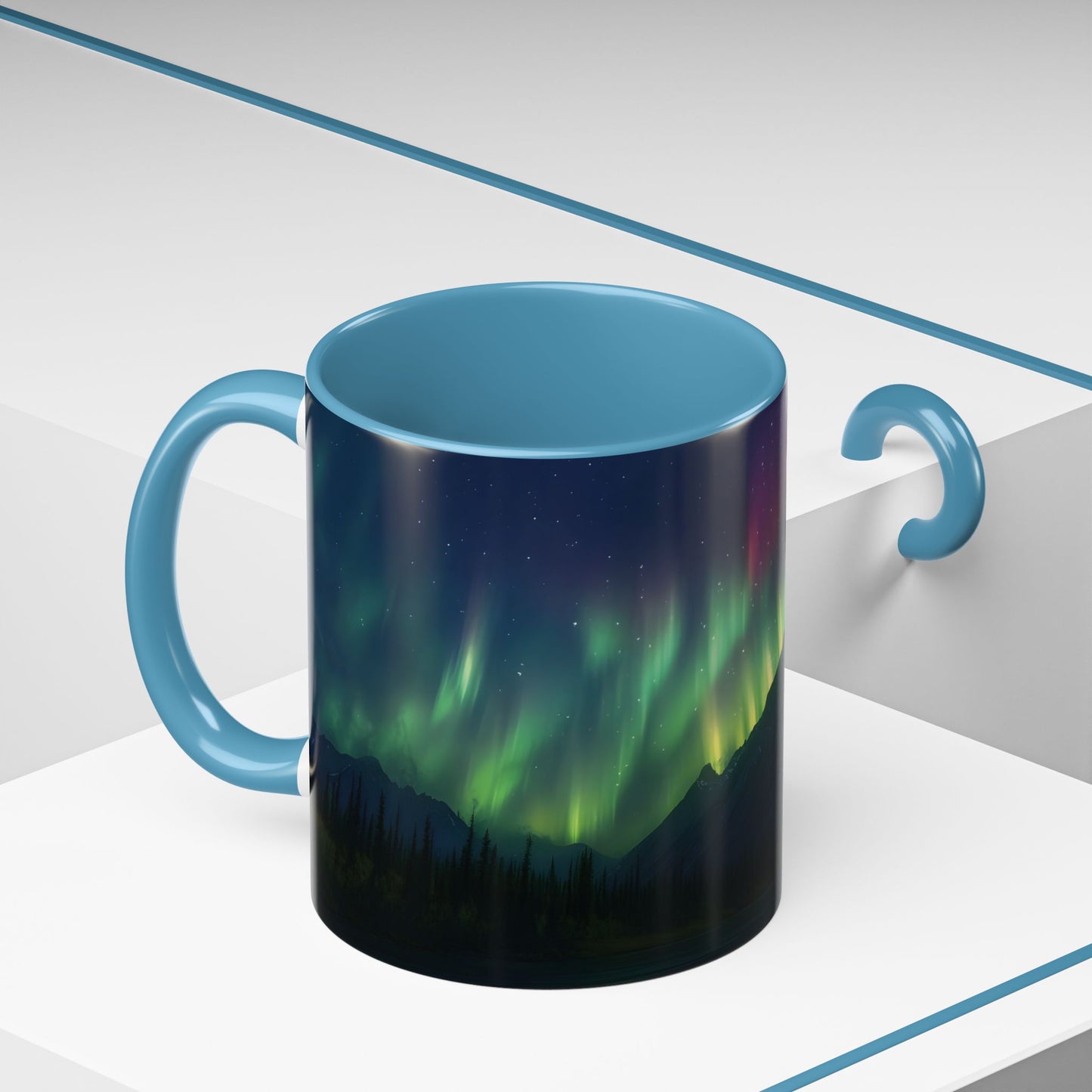 Illuminate Your Mornings: Northern Lights Accented Ceramic Mug 11, 15oz