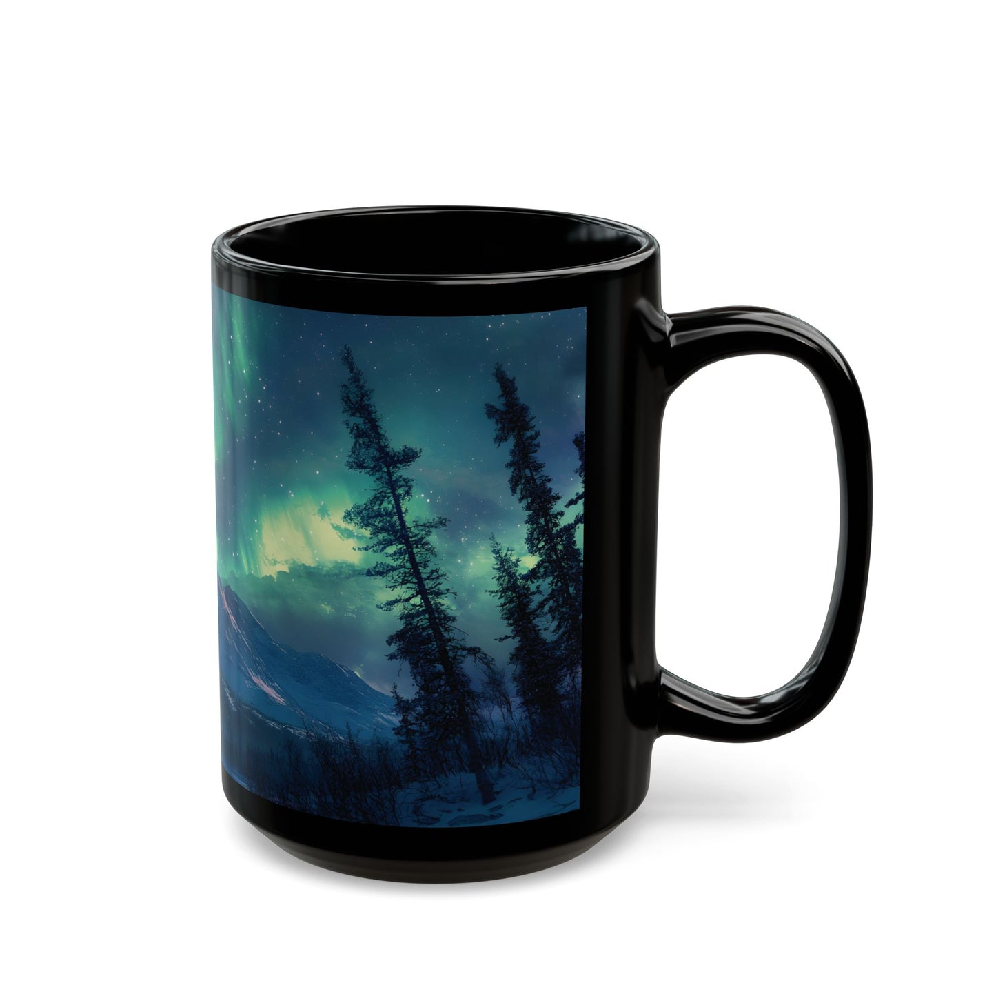 Enchanting Aurora Borealis Black Ceramic Mug | Northern Lights Mug