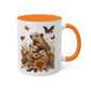 Capybara Family Autumn Mug | Whimsical 11oz Ceramic Coffee Cup with Color Accent