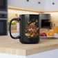 Autumn Frog and Mushroom Magic Mug | Enchanting Black Ceramic Coffee Cup