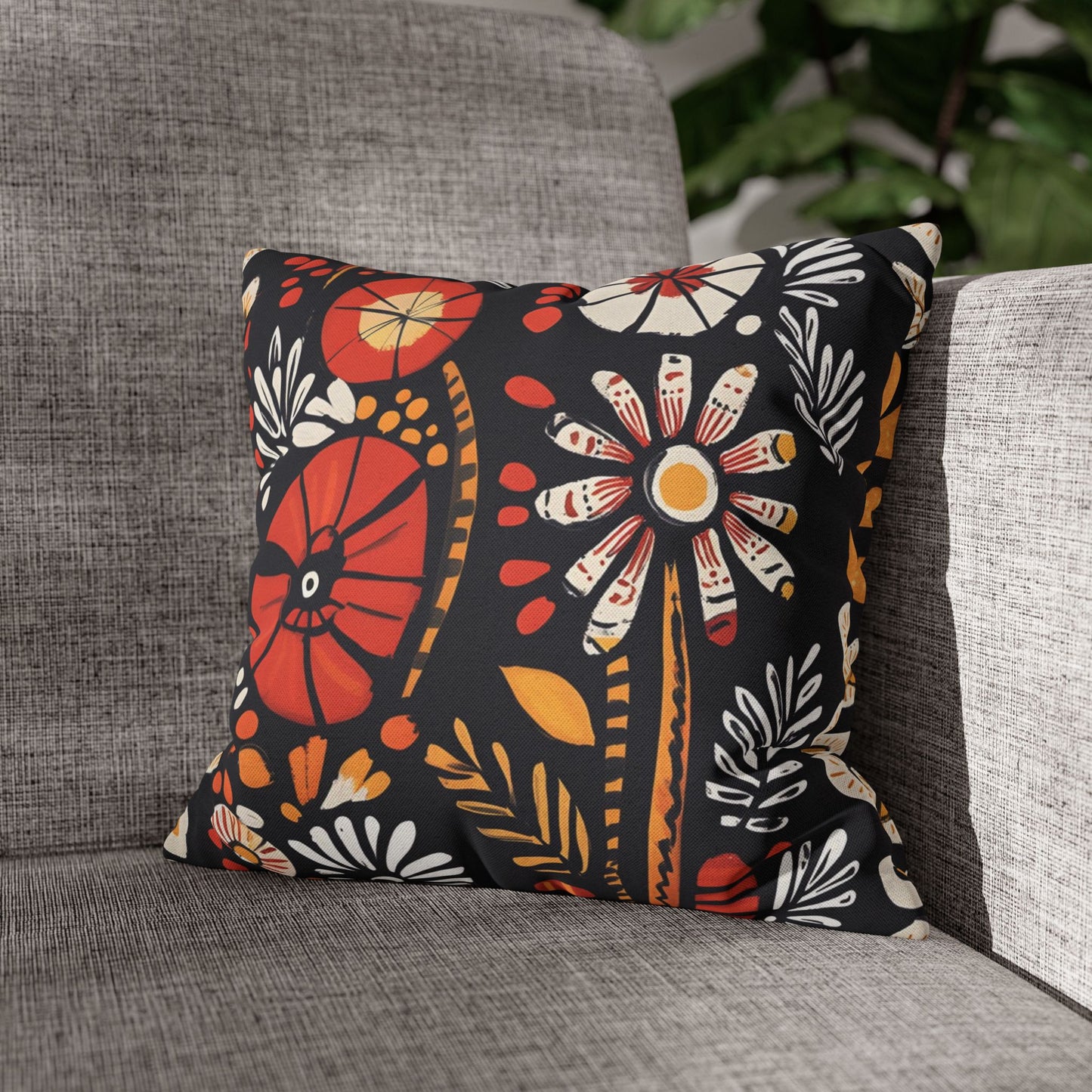 Boho Chic Floral Pillow Cover – Bold Indoor Decor | Spun Polyester Square Pillowcase | Decorative floral pillow