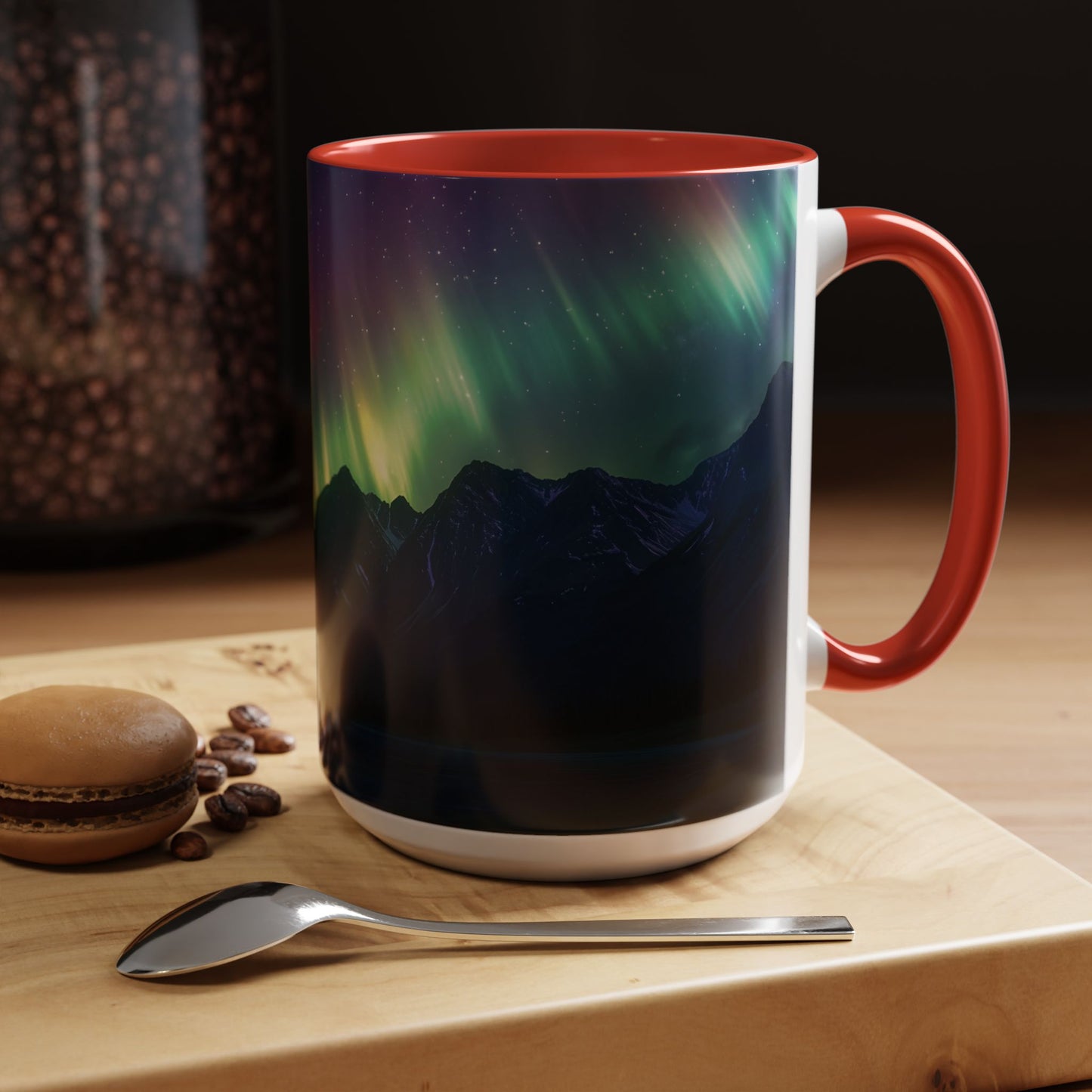 Illuminate Your Mornings: Northern Lights Accented Ceramic Mug 11, 15oz