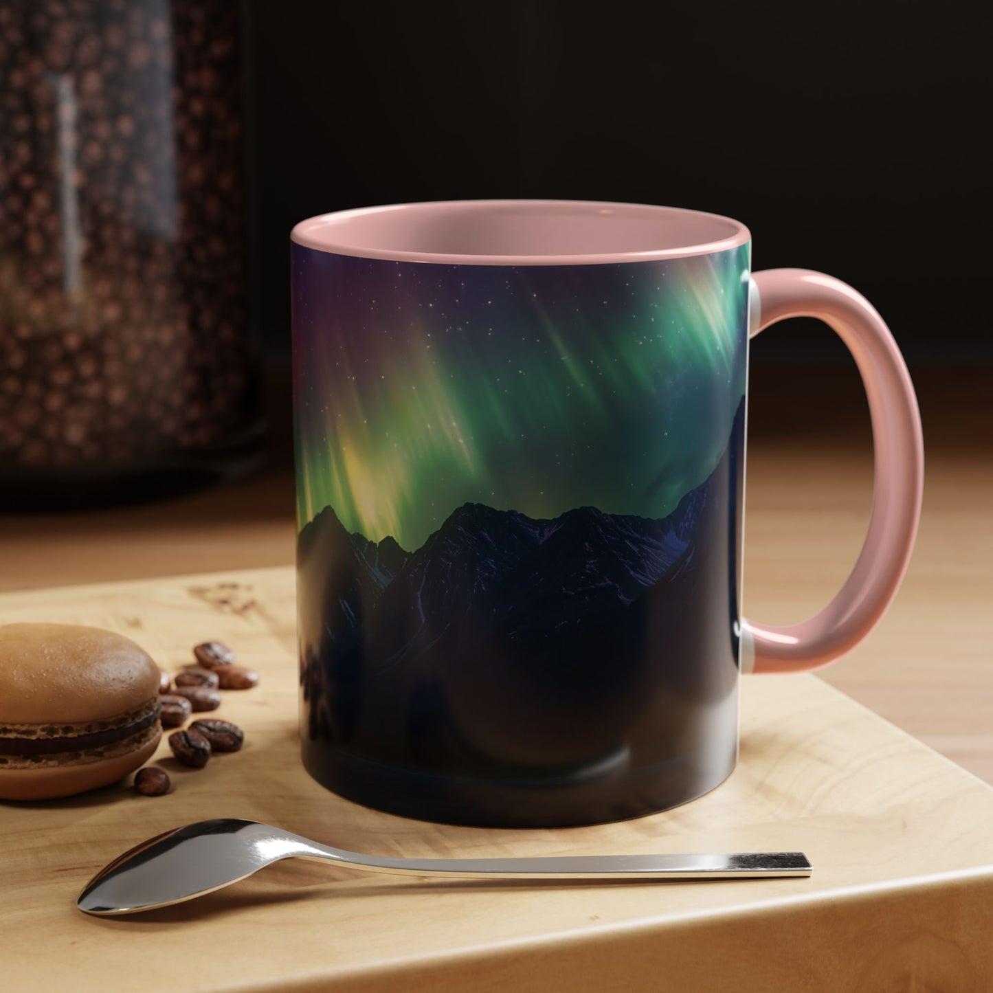 Illuminate Your Mornings: Northern Lights Accented Ceramic Mug 11, 15oz