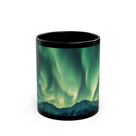 Enchanting Northern Lights Black Ceramic Mug | Black Ceramic Aurora Borealis Mug | Enchanting Mountain Night Sky Mug