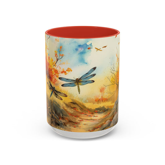 Dragonfly Watercolor Accent Coffee Mug | Landscape Dragonflies Ceramic Mug | Nature Art Lovers Gift