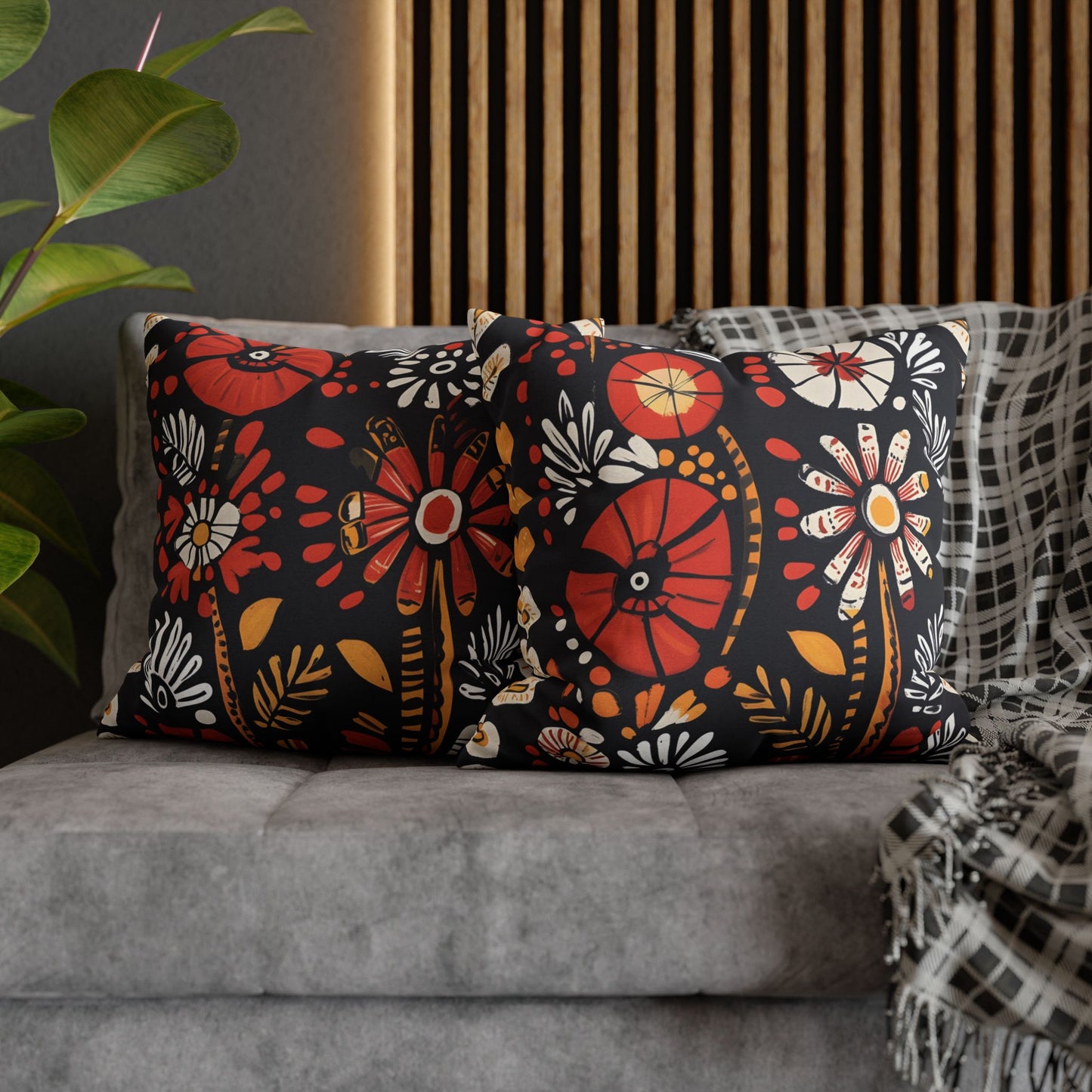 Boho Chic Floral Pillow Cover – Bold Indoor Decor | Spun Polyester Square Pillowcase | Decorative floral pillow