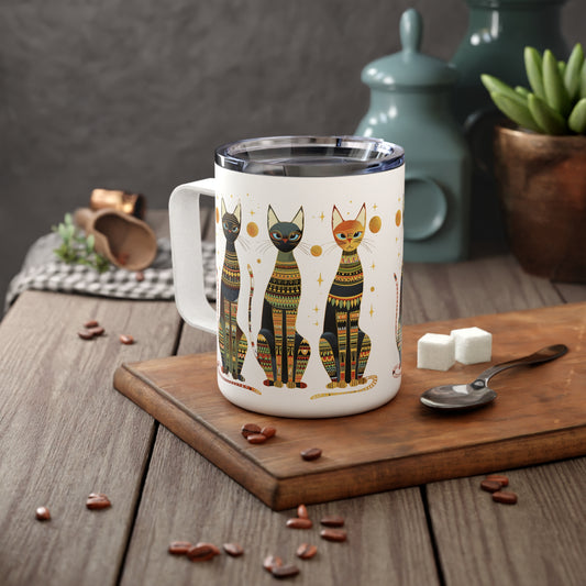 Whimsical Cats Insulated 10oz Coffee Mug | Stainless Steel Travel Mug with Snap-On Lid | Durable adventure mug