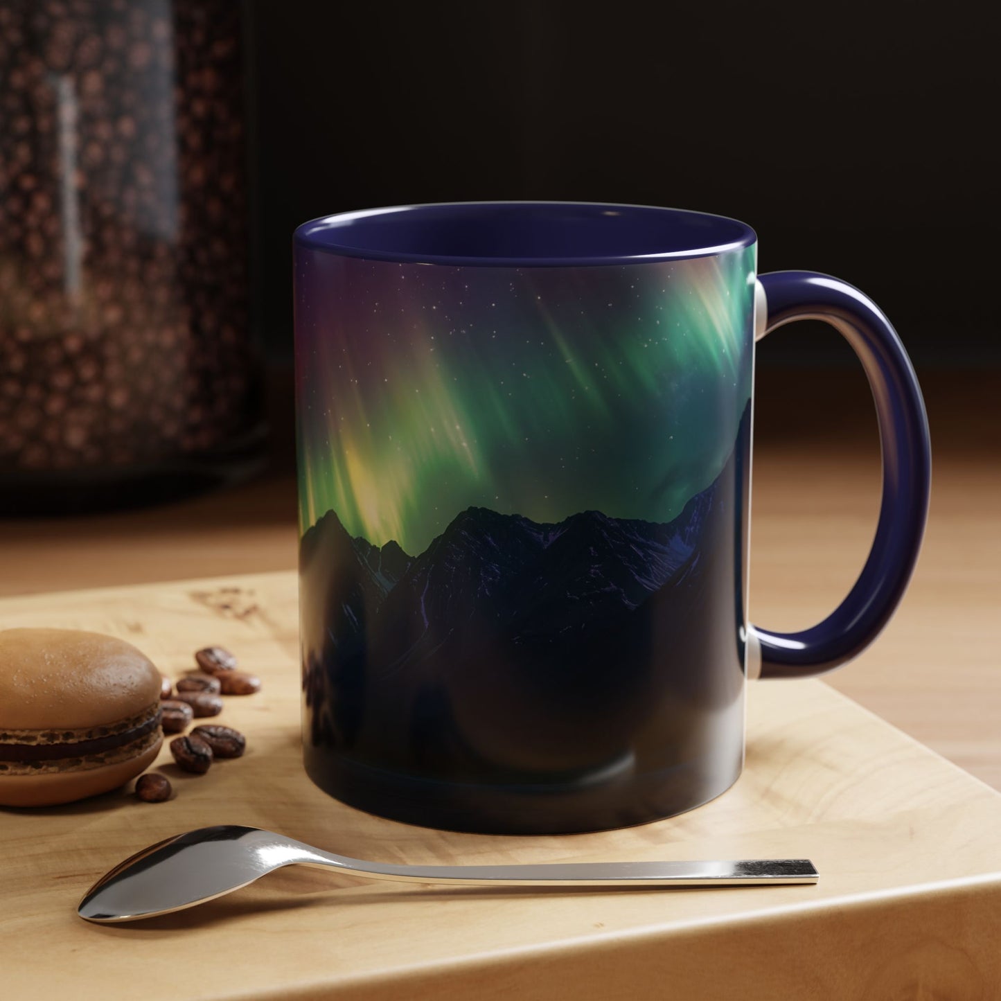 Illuminate Your Mornings: Northern Lights Accented Ceramic Mug 11, 15oz