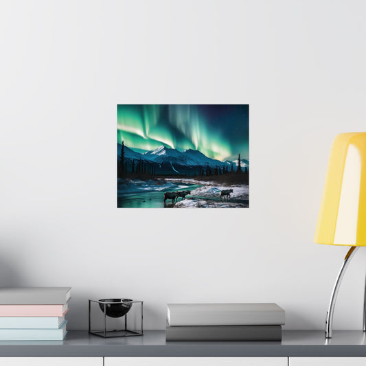 Northern Lights Mountain Landscape Poster – Capturing Nature’s Majesty | Aurora Borealis Matte Horizontal Posters