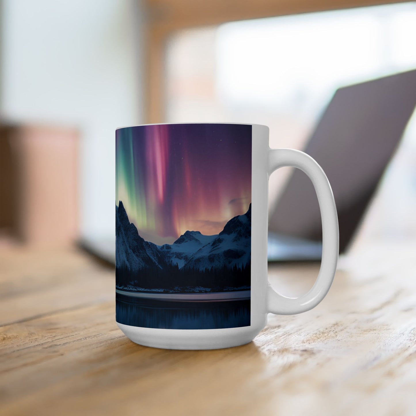 Aurora Borealis Ceramic Mug 11oz, Northern Lights, Dancing lights, Yukon, Alaska, Iceland, Scandinavia, Norway, Nature, Natural, Mountains