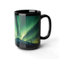 Enchanting Northern Lights Black Ceramic Mug | Black Ceramic Aurora Borealis Mug | Enchanting Mountain Night Sky Mug