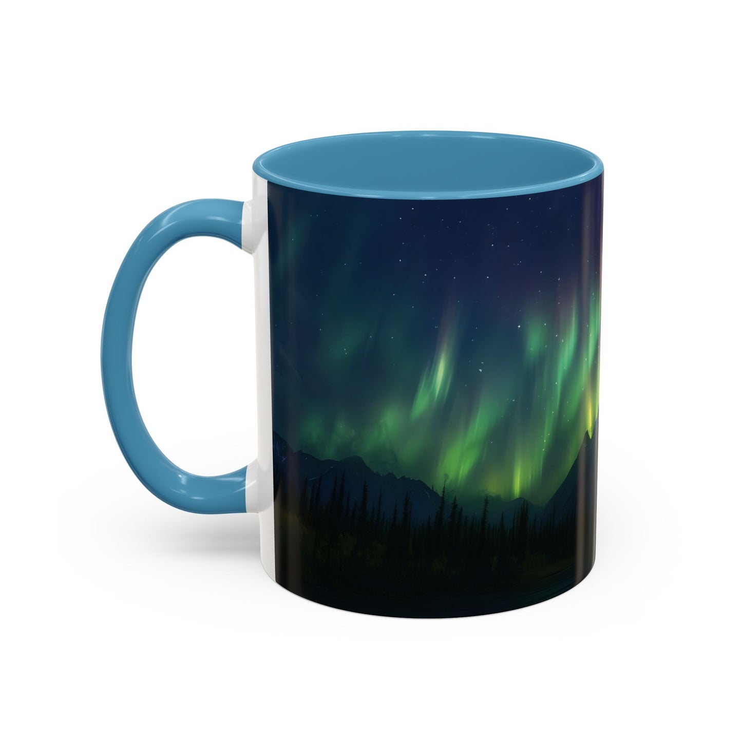 Illuminate Your Mornings: Northern Lights Accented Ceramic Mug 11, 15oz