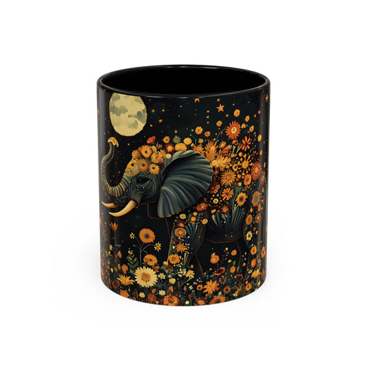 Elephant in Full Bloom Autumn Night Ceramic Coffee Mug (11, 15oz) | Elephant in Bloom Full Moon Mug