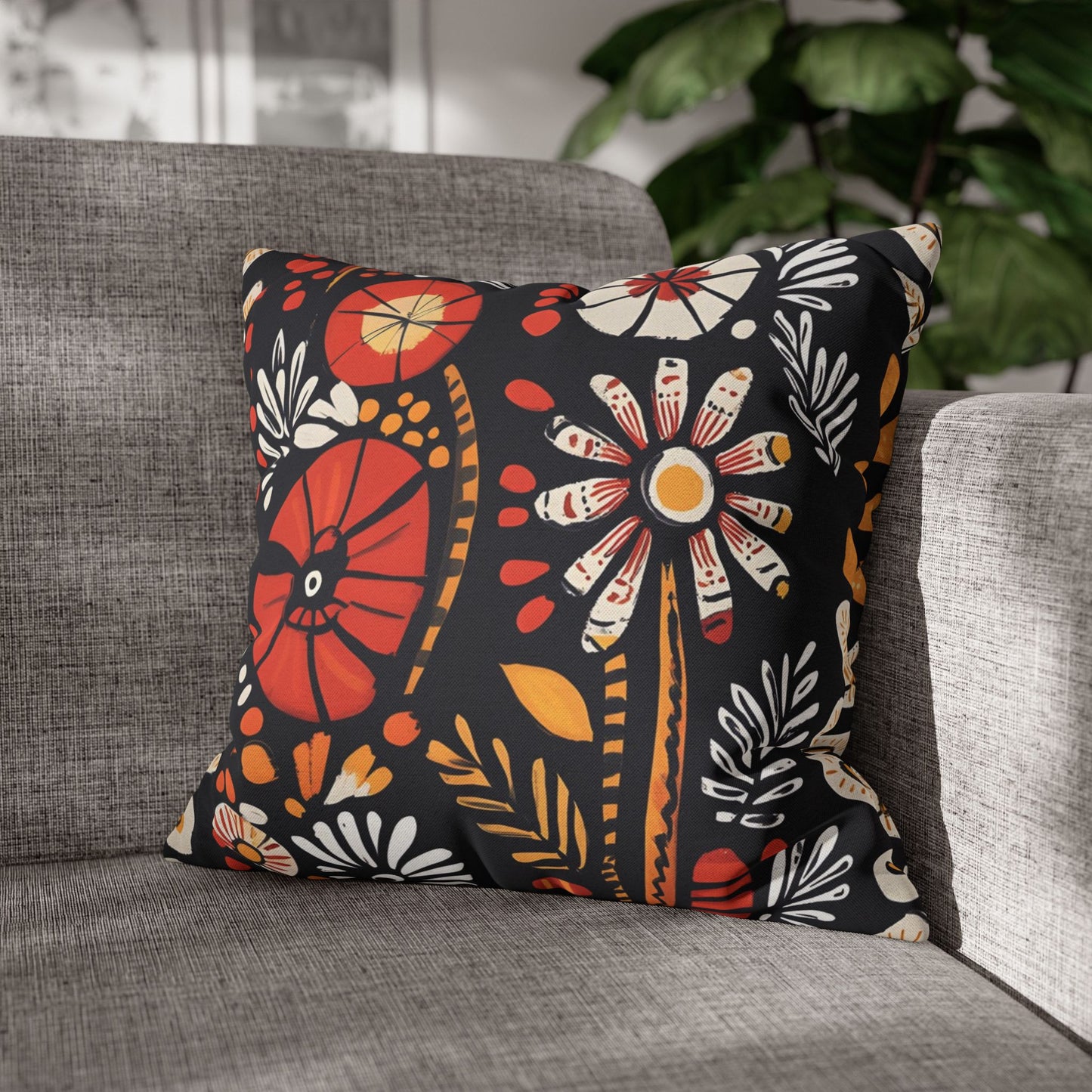 Boho Chic Floral Pillow Cover – Bold Indoor Decor | Spun Polyester Square Pillowcase | Decorative floral pillow