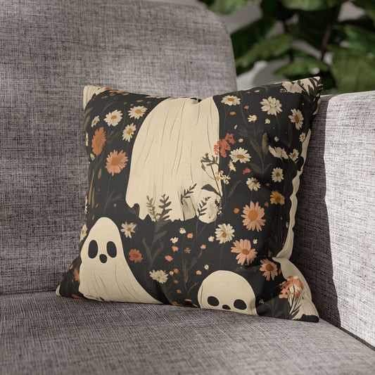 Ghostly Floral Indoor Pillow Cover – Vintage Halloween Decor | Spun Polyester Square Pillowcase