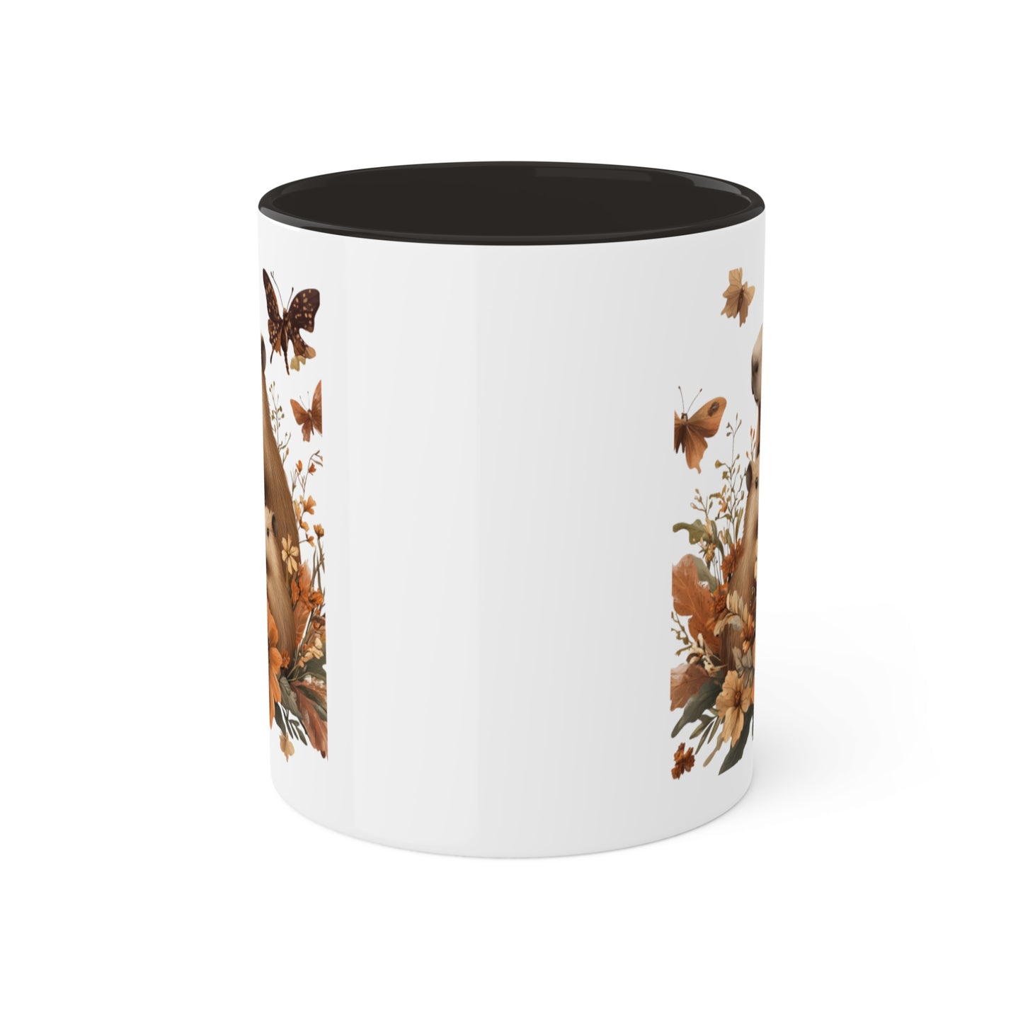 Capybara Family Autumn Mug | Whimsical 11oz Ceramic Coffee Cup with Color Accent