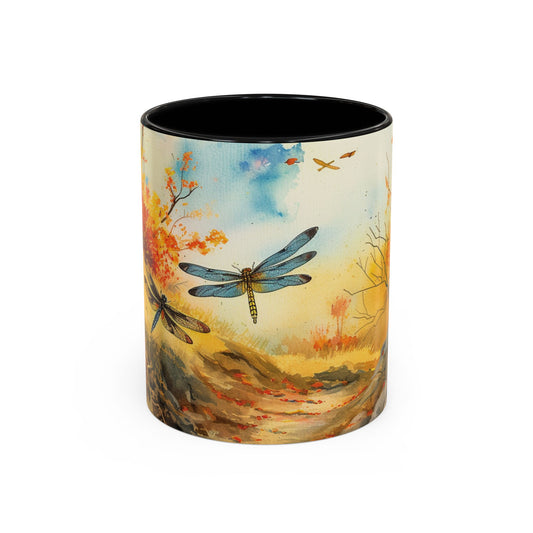 Dragonfly Watercolor Accent Coffee Mug | Landscape Dragonflies Ceramic Mug | Nature Art Lovers Gift