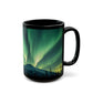 Enchanting Northern Lights Black Ceramic Mug | Black Ceramic Aurora Borealis Mug | Enchanting Mountain Night Sky Mug