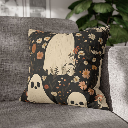 Ghostly Floral Indoor Pillow Cover – Vintage Halloween Decor | Spun Polyester Square Pillowcase