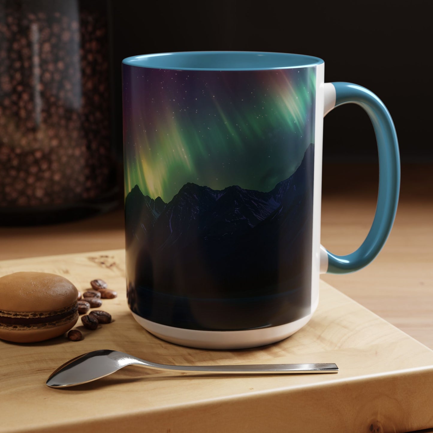 Illuminate Your Mornings: Northern Lights Accented Ceramic Mug 11, 15oz