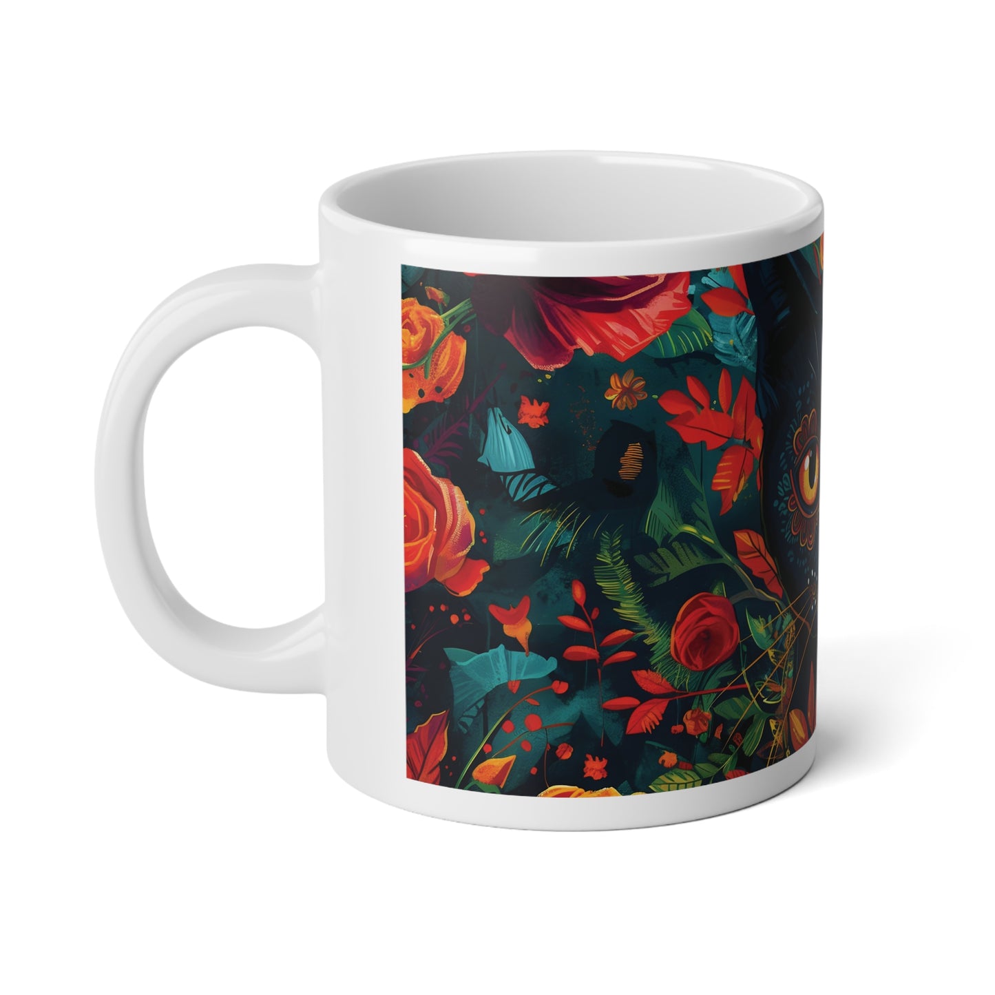 Mystical Feline 20oz Ceramic Jumbo Mug, 20oz | Cat and Floral Art Mug