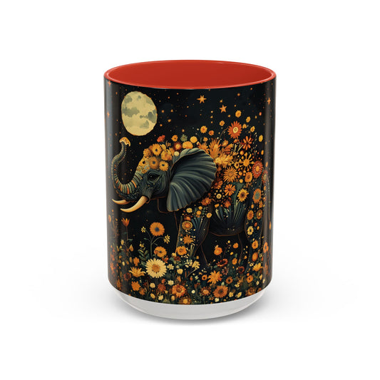 Elephant in Full Bloom Autumn Night Ceramic Coffee Mug (11, 15oz) | Elephant in Bloom Full Moon Mug